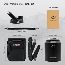 NATURE PIONEOR Insulated Water Bottles with Strap Pouch - 84 oz Stainless Steel Vacuum Water Bottle with Holder/Carrier/Sleeve - Reusable 18/8 Food Grade Thermos Water Jug