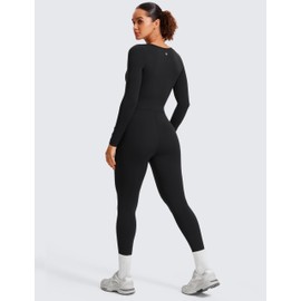 CRZ YOGA Butterluxe Long Sleeve Jumpsuits for Women Scoop Neck Casual Yoga One Piece Jumpsuits 25" Leggings Black Medium