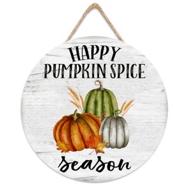 WengBeauty Happy Pumpkin Spice Season Wood Sign Fall Thanksgiving Wall Door Decor Pumpkin Wood Hanging Sign Wooden Autumn Front Door Hanging Plaque with Rope for Thanksgiving Day Autumn 12 Inch