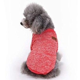Dog Sweater Pet Clothes Dog Cat Girl Boy Fall Winter Outfits Apparel Pullovers Knitwear for Bichon Chihuahua Small Dogs Cats(M Red)