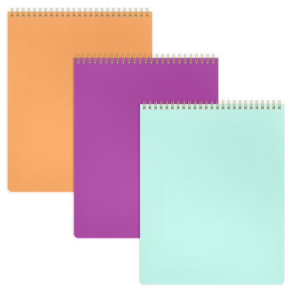 PAPERAGE Top Bound Spiral Notebook, 3 Pack, Lined Notepad, (Raspberry/Marigold/Mint),