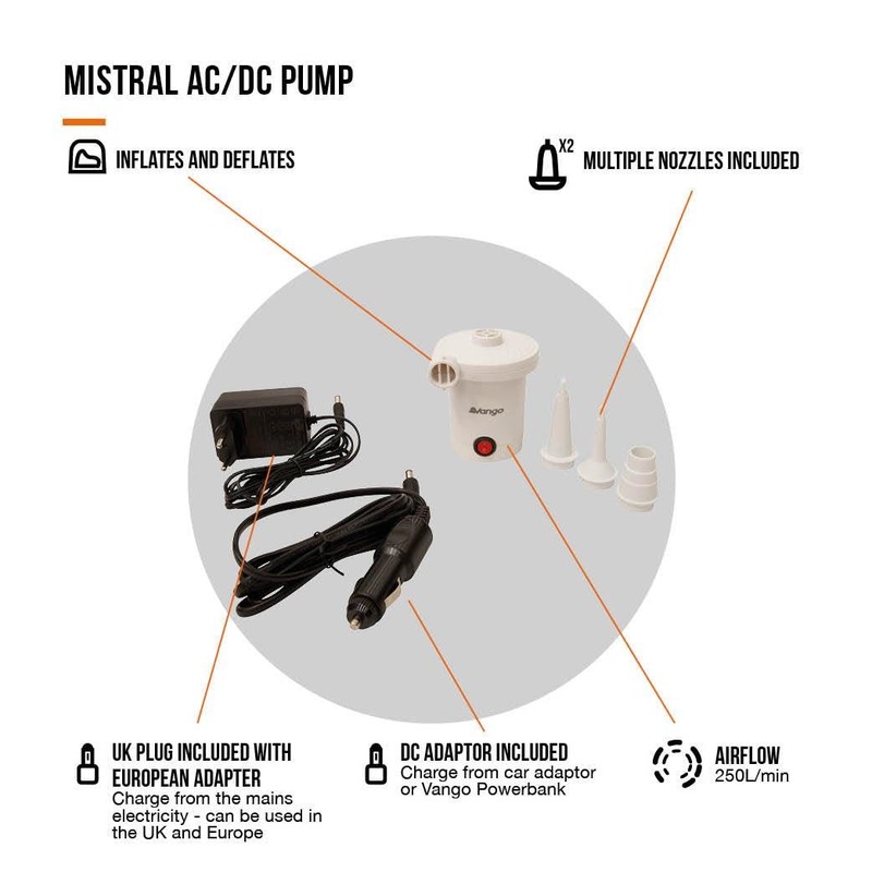 Vango White Mistral AC/DC Pump, Makes Inflating And Deflating A