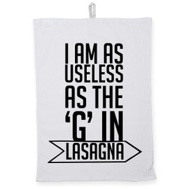 Hippowarehouse I am as useless as the 'g' in lasagne Tea Towel Eco Printed Dish Cloth Kitchen accessory 50cmx70cm 100% Cotton
