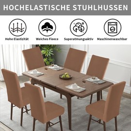 Easy-Going Stretch Chair Covers, Set of 4, Fleece Chair Covers for Dining Room Chairs, Swing Chairs, Kitchen Chairs, Modern Chair Covers, Seat Covers, Removable Washable Chair Covers, Brown