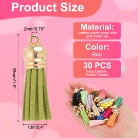 PATIKIL 1.5 Inch Leather Tassels, 30 Pcs Faux Leather Suede Tassel Keychain Charm Bulk with Gold Cap for DIY Craft Decor Handbags Bracelets Jewelry Making Keyring, Army Green