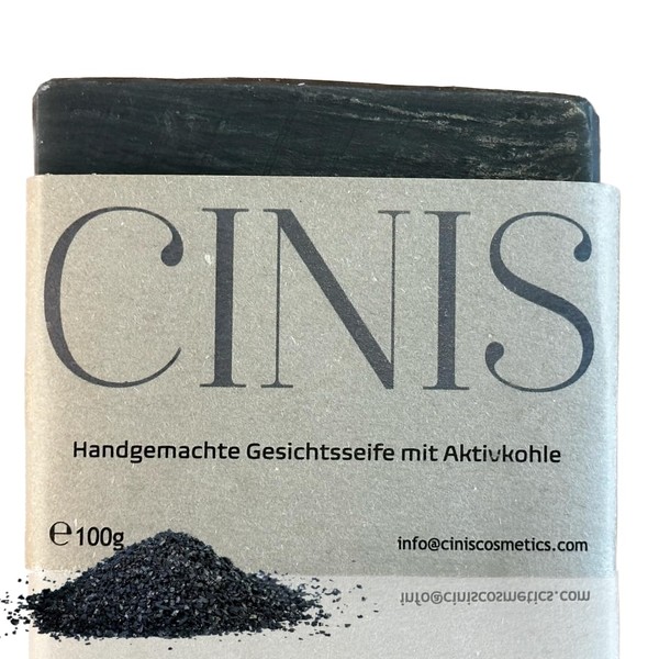 CINIS Face Soap with Activated Carbon - Handmade Aromatic 100% Natural Soap for Daily Use with Activated Carbon for Gentle Cleansing Oily Skin - e100 g