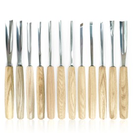 Professional 12 Piece Wood Carving Set with Rollup Canvas Case