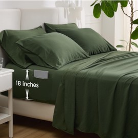 Bedsure Deep Pocket King Sheet Set - 6 Piece, Prewashed Ultra-Soft King Size Sheets Set, Fits Mattresses Up to 18 Inches Thick, Breathable & Secure Fit, Hotel Luxury Bedding, Olive Green