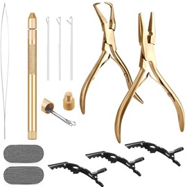 Kit de herramientas de extensión de cabello, extensiones de cabello de acero inoxidable, alicates para cerrar microcuentas y extensiones de cabello, j
