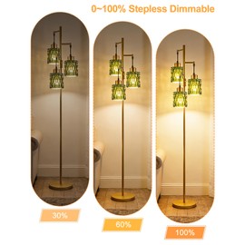 Lightdot 67" 3-Light Glass Floor Lamps for Living Room, Dimmable Floor Lamp with Green Glass Shade& E12 Bulbs Included, Mid Century Standing Tall Lamp for Bedroom/Sofa Beside/Corner Decor-Gold