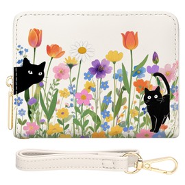 YINHEXI Black Cat Floral Rfid Women Wallet, Small Wallets Woman with Accordion Credit Card Holder, Cat Lovers Gifts for Ladies Girls (Cat Flower-3)