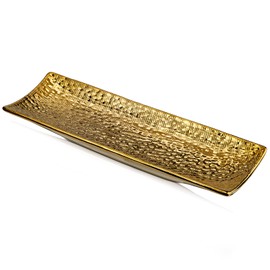 Hollyone Plant Tray Saucer Decor Gold Metal Ceramic 16inch Rectangular Planter Pot Wire-Drawing Plant Saucer Tray Rectangular Indoor Outdoor Plant Flower Decorative Trays for Pots