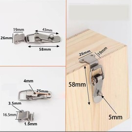 58mm Spring Toggle Latch Hasp, 2Pcs Stainless Steel Tension Clasp with Lock Ring, Duck Billed Buckles for Cabinet Box Drawer