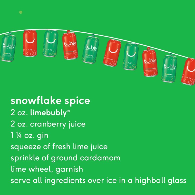 bubly Sparkling Water, Holiday Variety Pack, 12 fl oz. cans