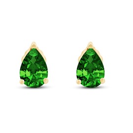 Simulated Green Emerald Pear Shape Stud Earrings In 14K Yellow Gold Over Sterling Silver (1.5 Ct)