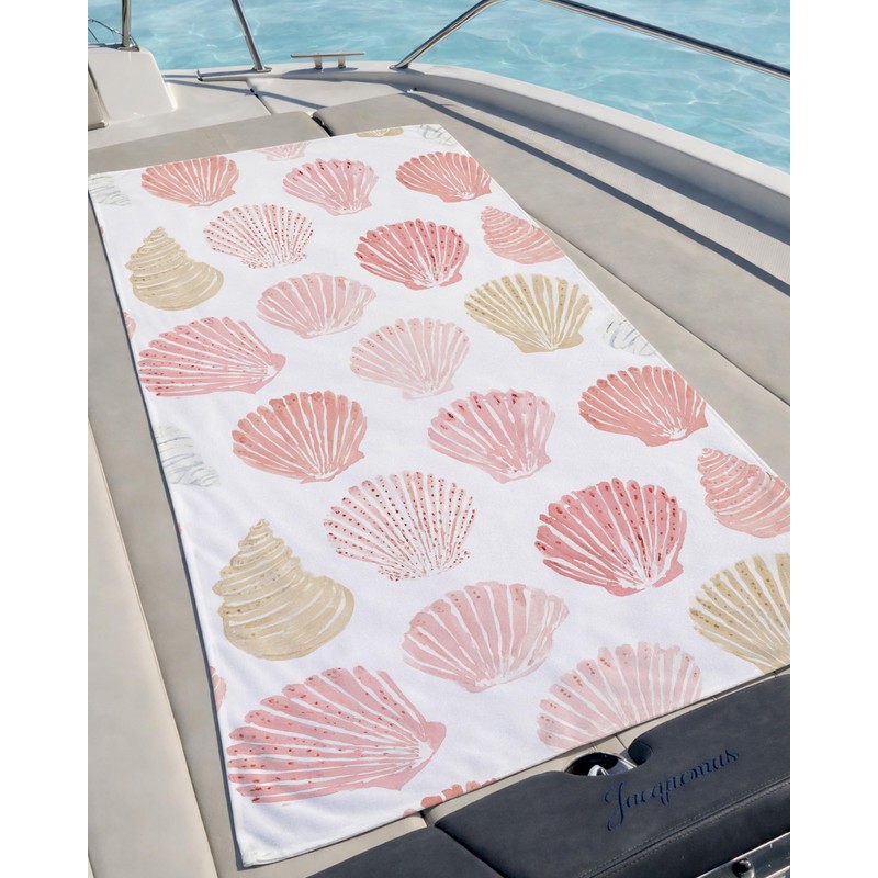 Coastal Pink Seashell Beach Towel 30x60 Inch, Summer Ocean Bath