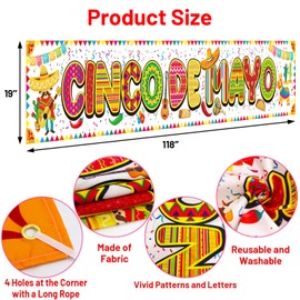 Fancy Land Large Cinco De Mayo Banner Mexican Fiesta Party Decoration Backdrop for Home Decoration Supplies 9.8 x 1.6 Feet