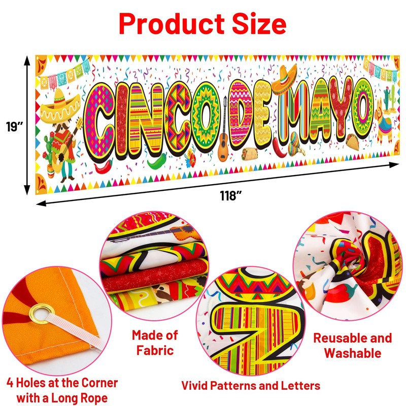 Fancy Land Large Cinco De Mayo Banner Mexican Fiesta Party
