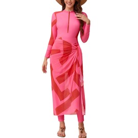 Muslim Swim Suits for Women 2025 Swimsuit with Sarong Set One Piece Bathing Suit Rash Guard Modest Swimwear for Women Muslim with Skirts Pants for Surfing Wet Suit Flamingo Long Sleeve XL