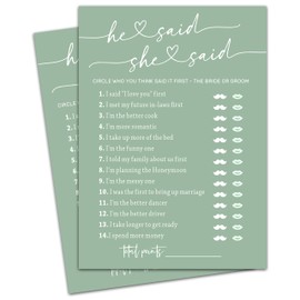 OXRUN He Said She Said Game Cards, Sea Green Bridal Shower Games, 30 Elegant Wedding Game for Bachelorette Engagement Party Reception Supplies - A08