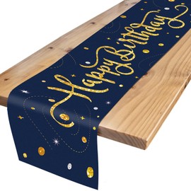 Birthday Table Runner, Colourful Happy Birthday Tablecloth, Suitable for Children's Birthday Party Decoration for Girls and Boys (Blue)