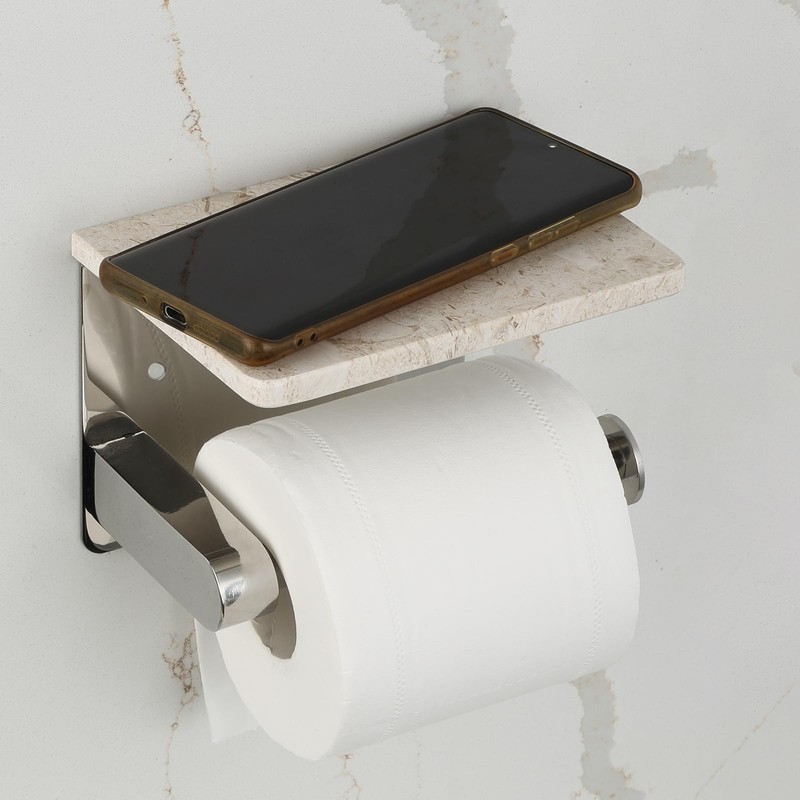 Koville Turkish Natural Marble Top Toilet Paper Holder Shelf, SUS304