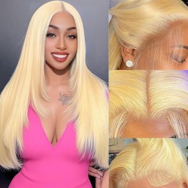 613 Blonde Human Hair Wig 180% Density 13x4 HD Transparent 613 Blonde Straight Lace Front Wigs Human Hair For Black Women 20 inch