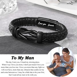 PINKDODO Mens Gifts, Valentines Gifts for Men Jewelry, Mens Leather Bracelet Unique Cool Anniversary Birthday Sweetest Day Gifts Ideas for Him Husband Men Who Want Nothing Who Have Everything