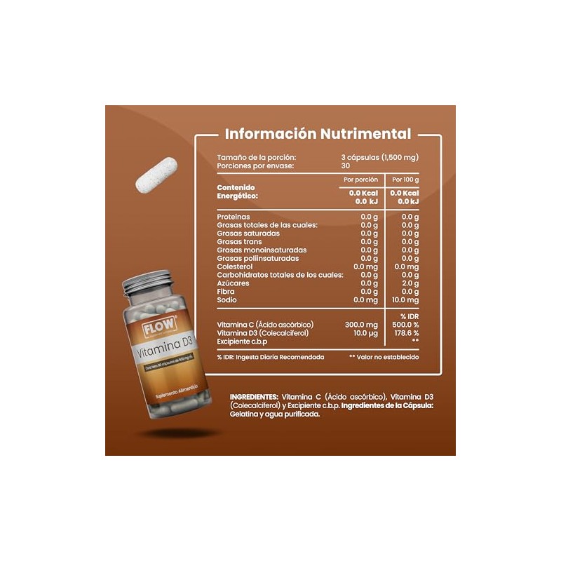 VITAMINA D3-90 Cápsulas de 500 Mg c/u - 1 Pieza