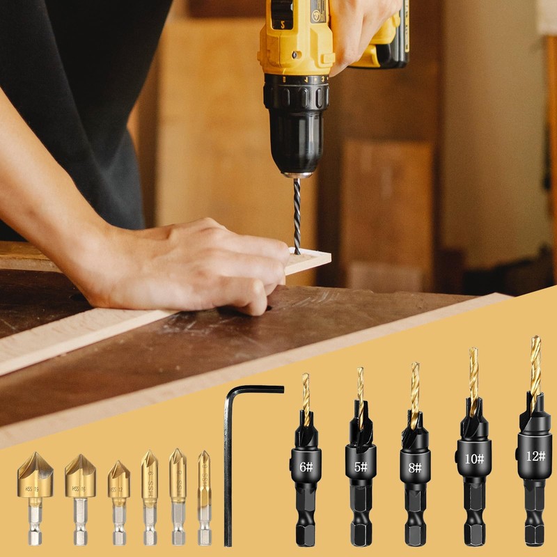 Leogony 12PCS Countersink Drill Bit Set, Quick Counter Sink Drill