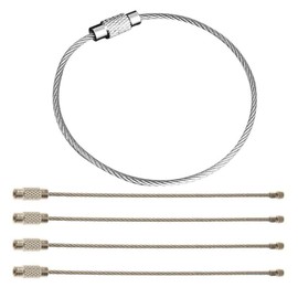 Key Ring Made of Wire Rope Rustproof Stainless Steel Key Ring 2 mm Thick Steel Cable Luggage Tag Multifunctional Key Rings with Screw Lock in Silver (15 cm Length 2 mm Diameter) (Pack of 5)