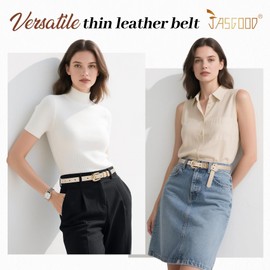 JASGOOD Women Skinny Leather Belt Fashion Thin Waist Belt for Jeans Dress Ladies Small Belt with Gold/Silver Buckle