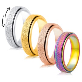 CharmBurst 4 Piece Fidget Ring, Adjustable Anti-Stress Ring for Women, Spinning Skill Ring for Anxiety Relief, Fidget Ring for Stress Reduction, Open Anti-Stress Ring