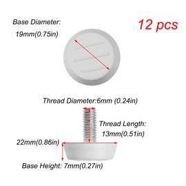 Antrader 12 Pcs M6×15mm Furniture Lvelers,M6 Thread Adjustable Levelers Screw on Furniture Glides Foot Adjuster,15mm Base Diameter,White