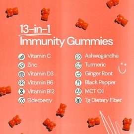 Grüns Immun Sugar Free Immunity Gummies with Vitamin C, Zinc, MCT Oil, & Turmeric - Daily Immune Support Supplement for Adults - Sour Pineapple Flavor