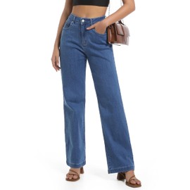 Guaile Women High Waisted Straight Leg Jeans Stretchy Boyfriend Jeans for Women Baggy Trendy Casual Denim Pants for Women