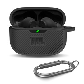 WADVCU Case Cover for JBL Vibe 200TWS & Beam, Silicone Protective Anti-Scratch Shock Resistant Logo Visible Cover, Compatible Devices, Carabiner-Black