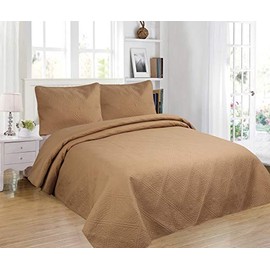 All American Collection 3pc Modern Contemporary Soft Comfy Bedroom Bedspread Quilt Set (Taupe, King/Cal King)