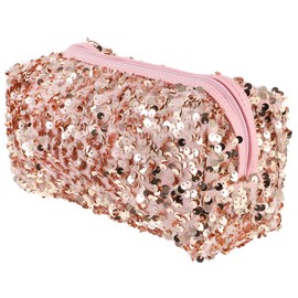 VALICLUD Sequin Cosmetic Bag Portable Glitter Makeup Zipper Bag Toiletry Bag Sequin Organizer Bag for Women Girls Travel Daily Use (Pink)