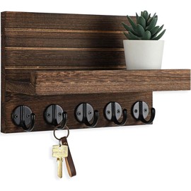 Wall-mounted key holder with decorative shelf, large hooks for bags, coats, and umbrellas. Made of Paulownia wood, includes mounting hardware Dog Room - Color: Brown