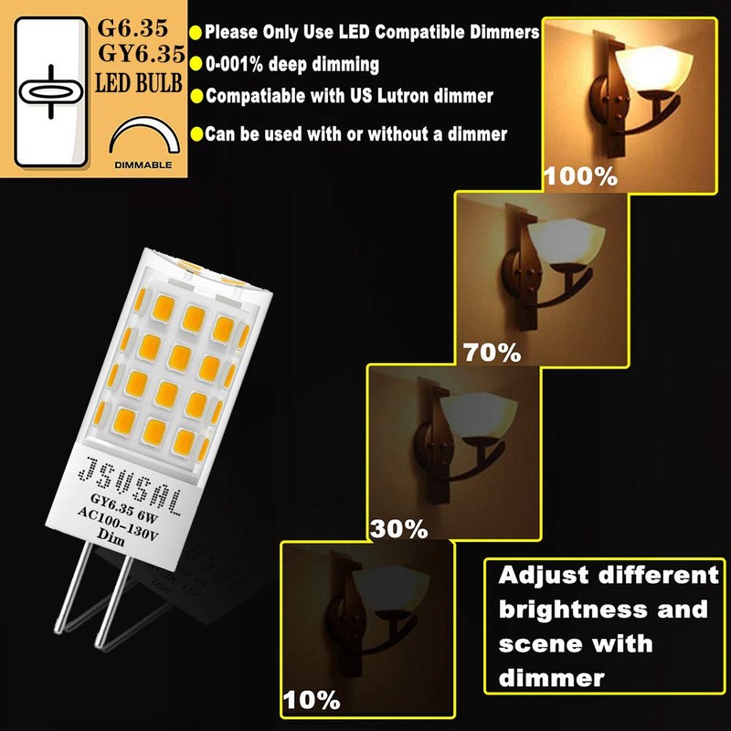 JSVSAL GY6.35 LED Bulb Dimmable, T4 JC Type GY6.35/G6.35 Bi-pin