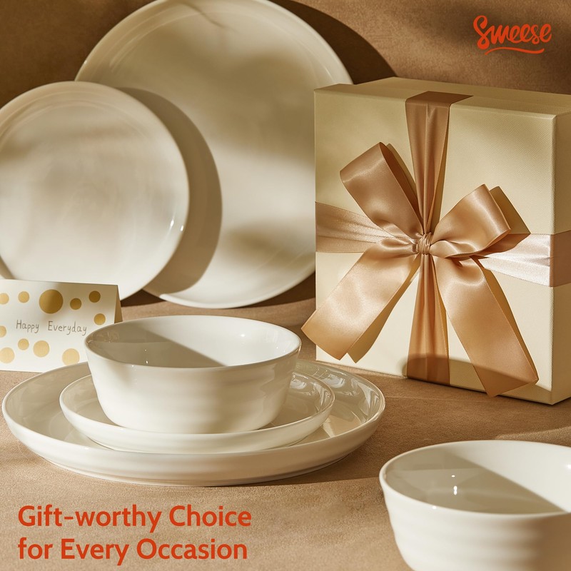 Sweese Plates and Bowls Sets,18 Pieces Modern Porcelain Dinnerware Set