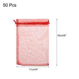 sourcing map 50pcs Organza Bags 11x16cm Drawstring Favor Pouches Sheer Mesh Bag for Gift Jewelry Wedding Party Christmas Candy Red
