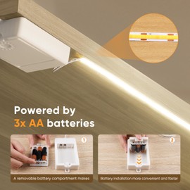 OMIKA Battery Powered LED Strip Lights, Wireless LED Strip Lights 3.3ft 320LED for Kitchen Under Cabinet Lighting