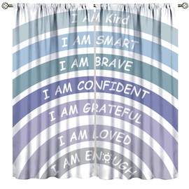 YungHo Boho Rainbow Curtain, Classroom Book Center Calming Corner Playroom Decor, I Am Kind Smart Brave Home Girls Room Blackout Window Treatment, Blue 21" W x 54" L x2【Blackout】