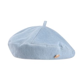 Weuiean NZH-610 Denim Beret Women's Button Decorated Hat, Adjustable Size, Painter's Hat, Cute, Retro, blue (light)