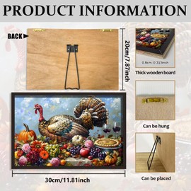 Fall Turkey Framed Wall Art,Vintage Wall Art,Modern Farmhouse Decor,Thanksgiving Feast with Turkey Wooden Print for Thanksgiving Living Room Bedroom