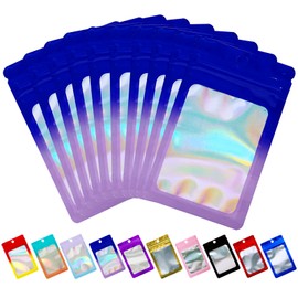 100 Pack Resealable Mylar Bags Holographic Ziplock Packaging Bags for Small Business Cards Lash Jewelry Sample Storage