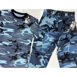 Rothco 2PC SET Sky Blue Camo BDU Military Cargo Pants & T-Shirt SET | Small Reg NWT