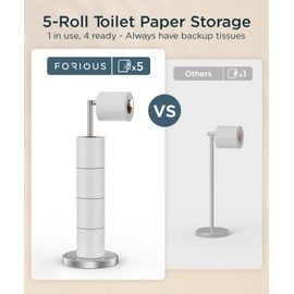 FORIOUS Toilet Paper Holder Stand, Toilet Paper Storage with 4 Rolls, Freestanding Tissue Roll Holder for Bathroom, Durable 304 Stainless Steel and Weighted Base Toilet Paper Stand, Brushed Nickel
